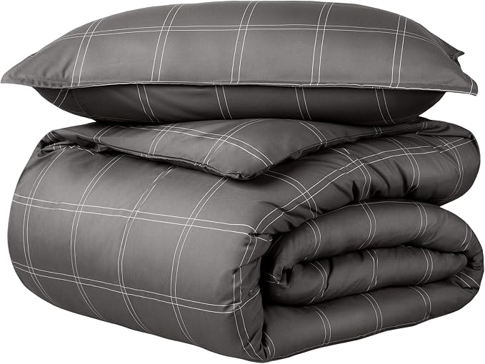 Bare Home Duvet Cover - Extra Long Size Bedding Set - Premium 1800 Super Soft Collection - Lightweight, Cooling - Soft Breathable Duvet Cover (Twin/Twin XL, Modern Plaid - Grey/White)