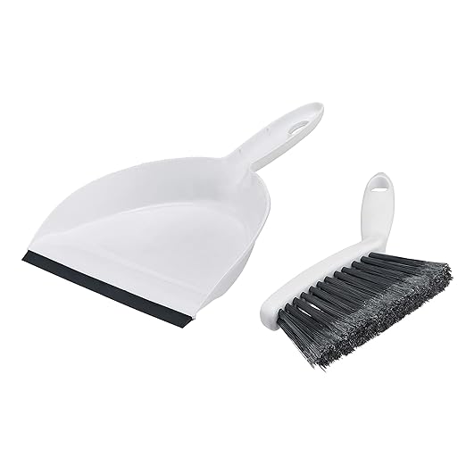 Amazon Basics Small Portable Mini Dustpan and Brush Set for Indoor Outdoor Floor Cleaning, Gray, Pack of 2