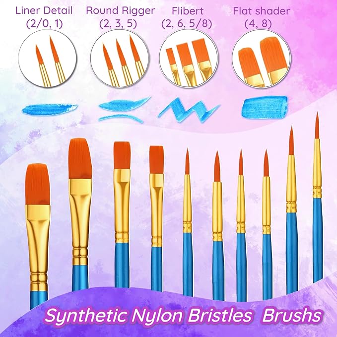 132PCS Valued Paint Brushes and Palettes Set，12Pack of 120PCS Paint Brushes Bulk, 12 Paint Paint Trays, Artist Acrylic Brushes Nylon Brush Head, Suitable for All Purpose Oil Watercolor Painting Set