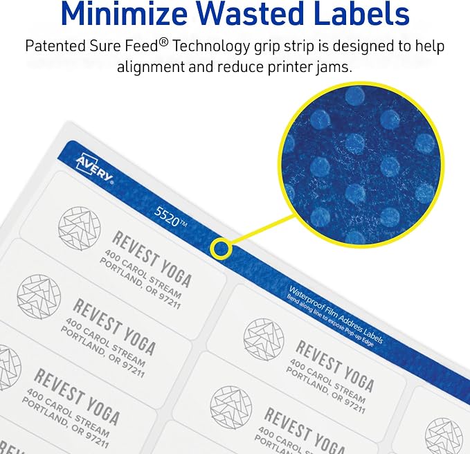 Avery Waterproof Labels with UltraHold Permanent Adhesive, 2" x 4", 500 Labels for Laser Printers (5523)