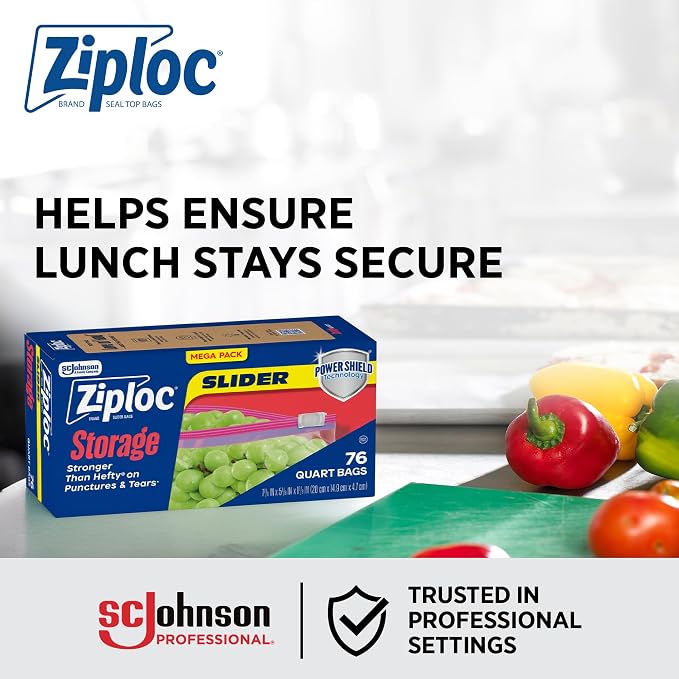 Ziploc Slider Storage Bag Quart, 76 Count, Pack of 9