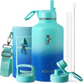 64 oz Water Bottle Insulated with Straw&3 Lids, Coolflask Half Gallon Water Jug Galaxy Large Metal Stainless Steel Vacuum Flask for Gym, Sports, Keep Cold 48H Hot 24H, Glacier Blue