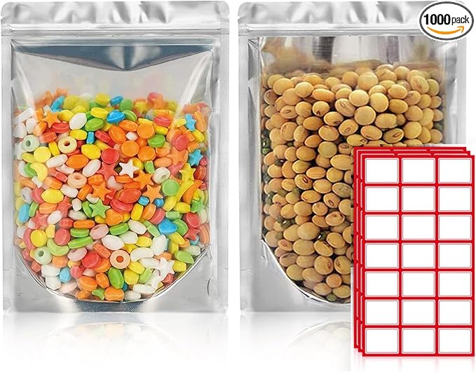 BELLE KR® 6x9 Mylar Bags Stand Up - Pack Of 1000-7.5mil Thick - Clear Mylar Bags with See Through Window for Freeze Dryer