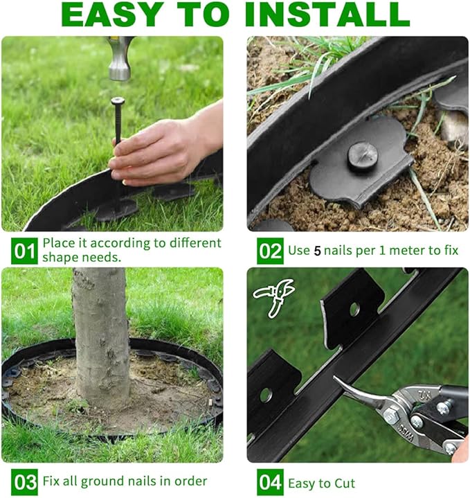 Landscape Edging 49FT,Garden Edging Borders Black [Extra Tall 4IN High] with 75pcs Plastic Stakes, Lawn Edging Flexible DIY Fence for Landscaping,Flower Bed,Grass,Gravel,Tree Surrounding