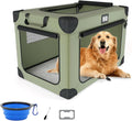 42 Inch Travel Collapsible Dog Crate Green with Signature Card，Storage Bag | Chew-Proof Mesh Window,Sturdy Frame,Soft Blanket & Foldable Bowl,Waterproof & Easy to Clean,Portable for Camping，Mesh Windows