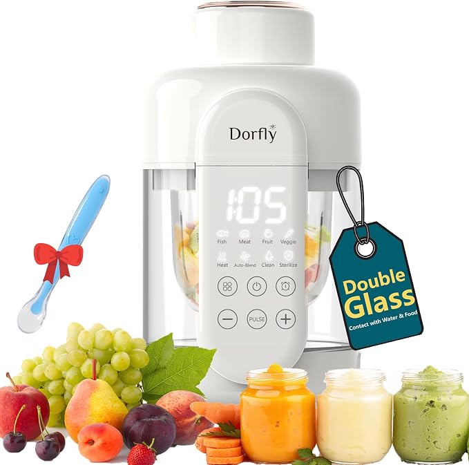 Baby Food Maker Glass 12oz Steamer and Blender Glass Reservoir & Bowl 9 in 1 Baby Food Processor with 6 Stainless Steel Blades Dishwasher Safe with Timer, Recipe