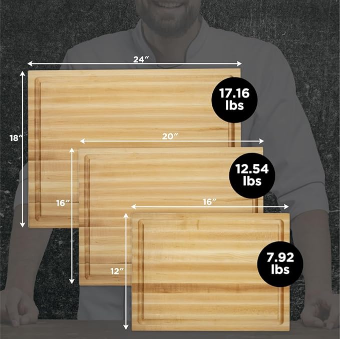 Large Wood Cutting Board from North American Maple - A Butcher Block That Comes with Juice Groove for Cutting Meat and Juicy Veggies Easily- Maple Chopping Board - 20x16x1.5 inches