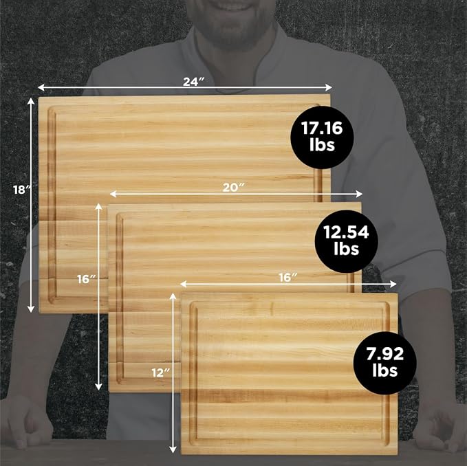 Medium Wood Cutting Board from Canadian Maple - A Reversible Butcher Block That Comes with Juice Groove for Cutting Meat and Juicy Veggies Easily - Maple Chopping Board - 16x12x1.5"