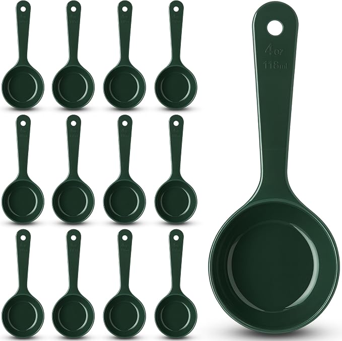 Carlisle FoodService Products 8.25" 4 Ounce Solid Measuring Spoon – Portion Control – Flat Bottom spoon – Short Handle, Dishwasher Compatible, Forest Green, (Pack of 12)