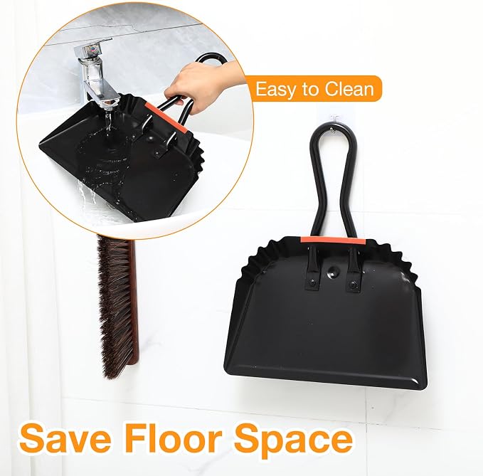 Mumufy 4 Pack Industrial Metal Dustpan 12" Heavy Duty Dust Pan with Handle Handheld Dustpan Wide Scooper Dust Debris Sweeping Tool Precision Edge Ideal for Cleaning Indoor Outdoor Surfaces(Black)