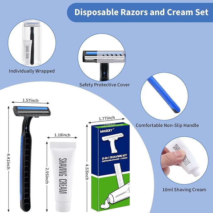 240 Pack Disposable Razors Bulk for Men with Shaving Cream, Shaving Kit for Men, Homeless Supplies Bulk, Individually Wrapped Twin Blade Razors Travel Cream for Hotel Airbnb Shelter Camping