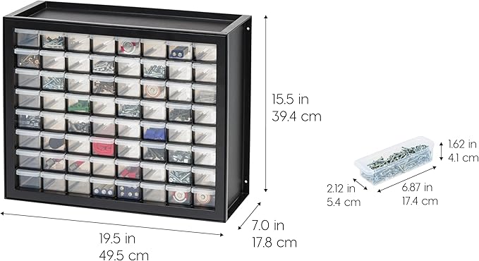 IRIS USA 64-Drawer Screw Organizer, Made in USA, Storage Chest for Hardware, Screws, Nuts & Bolts, Garage Tools, Charms, Beads, Craft, Scrapbook & Hobby Supplies, Teacher Toolbox, Black