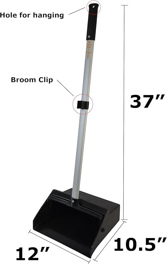 Janico 1085 Commercial Lobby Dustpan Upright, Aluminum Handle, 37” Length, Black