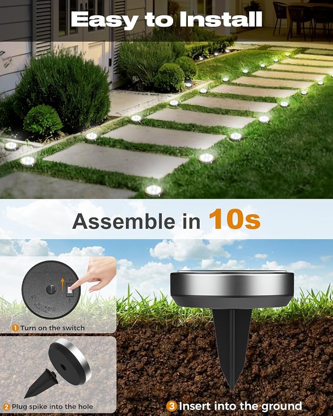 Btfarm 10 Pack Solar Lights Outdoor Waterproof, 8 LED Solar Ground Lights