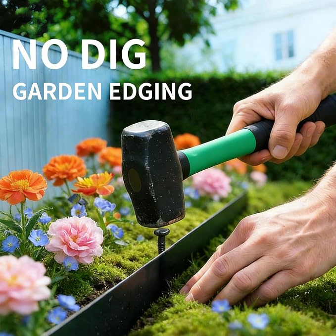 Kryonix 4 in x 66 ft Landscape Edging with Stakes | Flexible plastic no-dig garden edging with 90 stakes. Easy install for lawns, flower beds & landscaping.