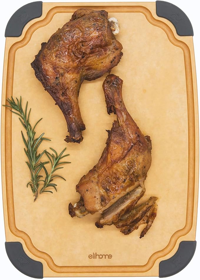 Essential Series Cutitng Board for Kitchen- Natural Wood Fiber Composite, Dishwasher Safe, Eco-Friendly, Juice Grooves, Non-slip Feet, Non-Porous, Reversible, BPA Free, Medium - 12" x 8"