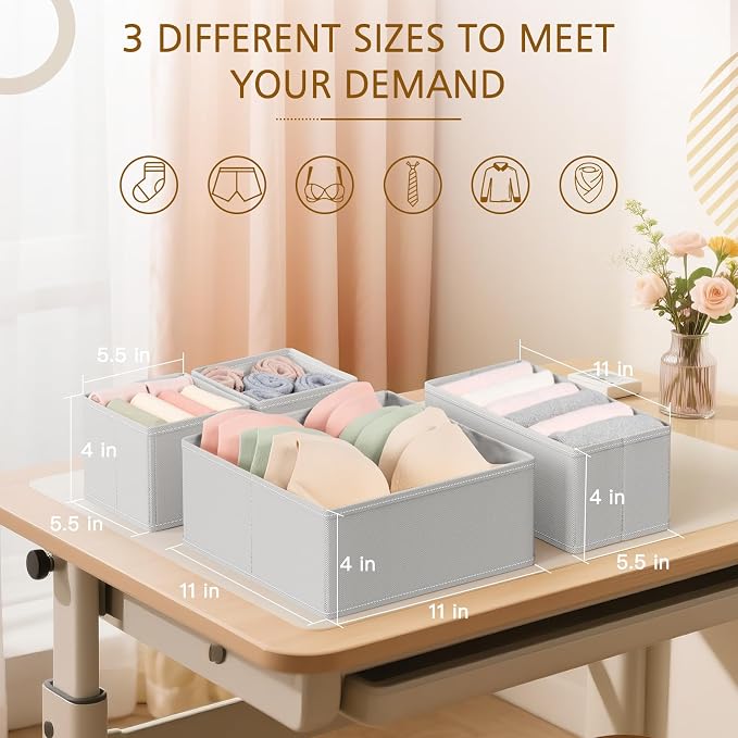 Criusia 26 Pack Drawer Organizer for Clothes, Foldable Dresser Dividers with 3 Sizes, Fabric Storage Bins – Gray