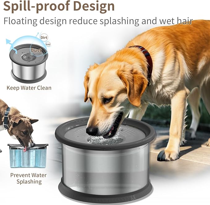 6.5L Dog Water Bowl No Spill 1.6 Gallon Stainless Steel Water Bowl for Dogs 220oz Large Capacity No Splash Slow Drinking Feeder with Anti-Slip Mat for Messy Drinkers 6.5L+2 Filters