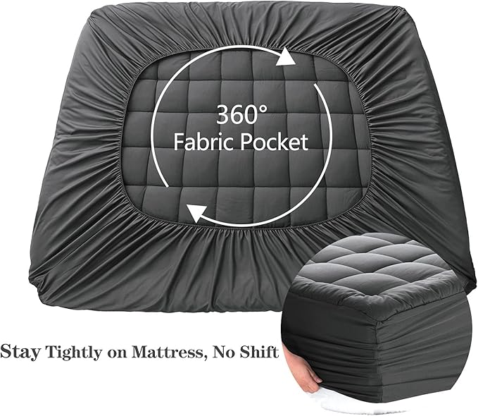 EASELAND King Size Mattress Pad Pillow Cooling Top Mattress Cover Quilted Fitted Protector Cotton Top 8-21" Deep Pocket (78x80 Inches, Dark Grey)