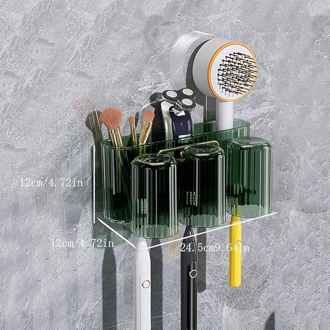 Toothbrush Rack Wall Mounted Toothbrush Holder Multifunctional Mouthwash Cup Brushing Cup Automatic Toothpaste Dispenser Squeeze Kit Bathroom Toothbrush Holder(B,Large)