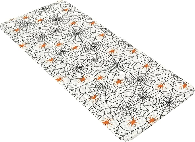 Halloween Bathroom Runner Rugs Non Slip Washable Absorbent Narrow Long Bath Mat Black Net Classic Spiders Gingham Orange Runner Rugs for Kitchen Hallway Bedroom Laundry Study Room 19.7"x63"