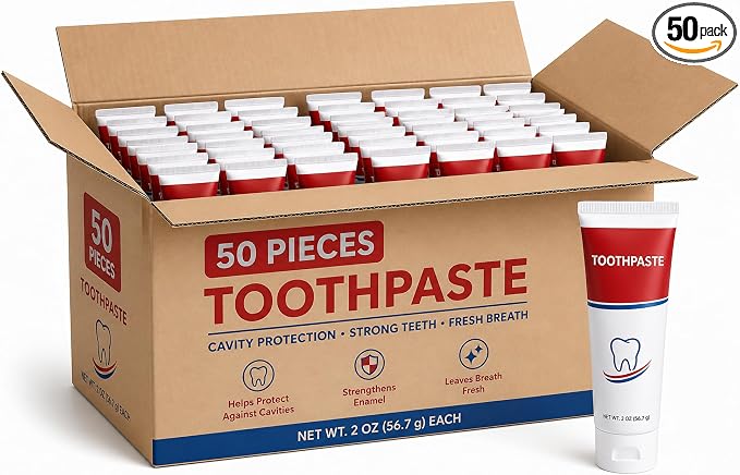 YACHT & SMITH 50 Pack Bulk Toothpaste Tubes, 2 oz Fluoride Mint Toothpaste, Wholesale Travel Size Oral Care Supplies