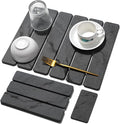 Small Stone Dish Drying Mat for Kitchen Counter, 2 PCS 16"×12" & 8"x4" Quick Dry Stone Mats, Foldable Water Absorbing Diatomaceous Earth Drying Dish Pad for Countertop Bottles Utensils Cups(Dark Gray)