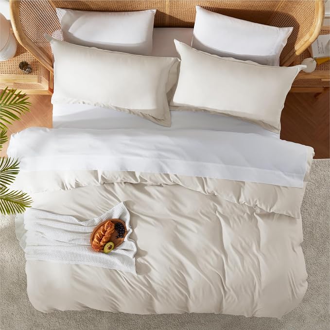 Nestl Off White Duvet Cover Queen Size - Soft Double Brushed Queen Duvet Cover Set, 3 Piece, with Button Closure, 1 Duvet Cover 90x90 inches and 2 Pillow Shams
