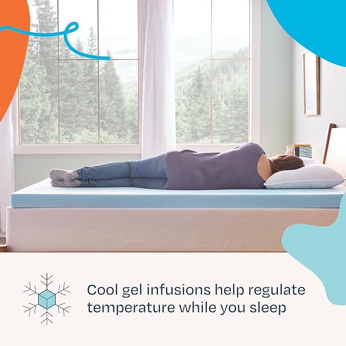 Linenspa Memory Foam Mattress Topper, Twin XL Size - 3 Inch Gel Infused Memory Foam - Plush Feel - Cooling and Pressure Relieving - CertiPUR Certified - Dorm Room Essentials