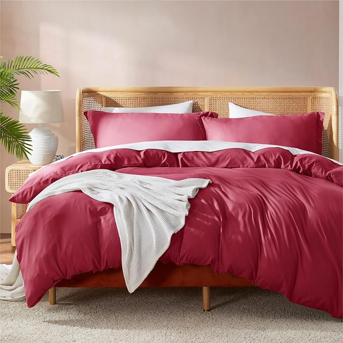 Nestl Twin Duvet Cover Set - Soft Double Brushed Burgundy Red Duvet Cover Twin XL, 2 Piece, with Button Closure, 1 Duvet Cover 68x90 inches and 1 Pillow Sham