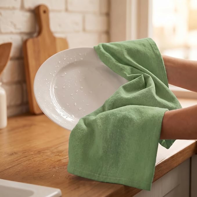 Urban Villa Kitchen Towels 100% Cotton Dish Towels for Kitchen(Set of 6)20”x30” Dish Cloths Highly Absorbent Kitchen Linen Set with Hanging Loop Perfect for Drying Dishes Cleaning Hand Towels – Green