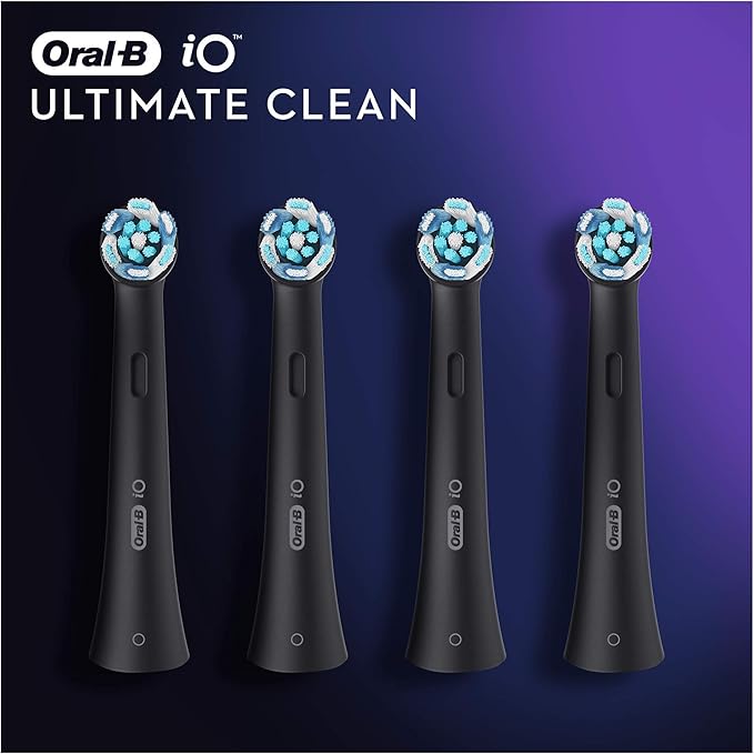 Oral-B iO Ultimate Clean Electric Toothbrush Head, Twisted & Angled Bristles for Deeper Plaque Removal, Pack of 4, Suitable for Mailbox, Black