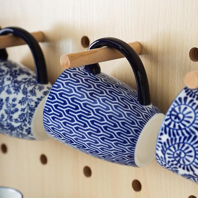 Selamica Ceramic Coffee Mugs Set of 4 with Handle, 16 OZ Large Coffee Cups for Cappuccino, Tea, Mocha, Cocoa, Dishwasher Microwave Safe, Vintage Blue