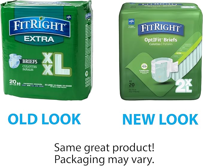 FitRight OptiFit Extra Adult Briefs, Incontinence Diapers with Tabs, Moderate Absorbency, 2XL, 60 to 70", 20 Count (Pack of 4)