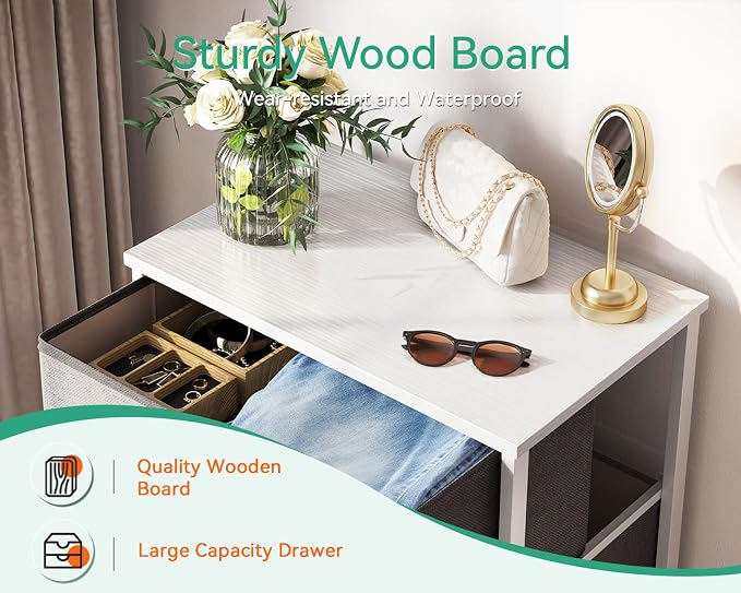 AODK Small Dresser for Bedroom with 4 Storage Drawers, Light Grey | Dressers Chest of Drawers Fabric Dresser with Sturdy Steel Frame, Dressers for Closet with Wood Top