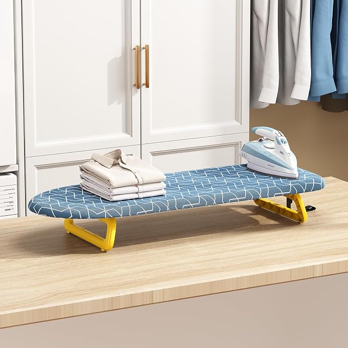 Foldable Small Ironing Board Tabletop, Mini Iron Board Small, Table top mini Ironing Boards Small with Cover and pad, Folding Compact Portable Iron and Ironing Boards Set for Travel, 32 * 12 Sky Blue