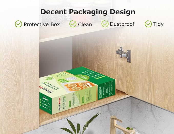 Bonsenkitchen Vacuum Sealer Bags, Commercial Grade, BPA Free | 20 Gallon 11" x 16"+ 80 Quart 8" x 12"+ 50 Pint 6" x 10", Food Sealer Bags for Vac Storage, Meal Prep or Sous Vide Cooking