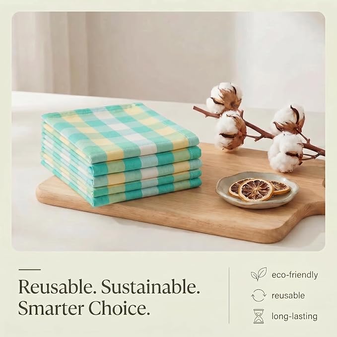 Urban Villa Kitchen Towels Set of 6 Green Sand Buffalo Checks Kitchen Towels 20X30 Inches 100% Cotton Highly Absorbent Kitchen Towels Premium Quality Ultra Soft Mitered Corners KitchenTowels