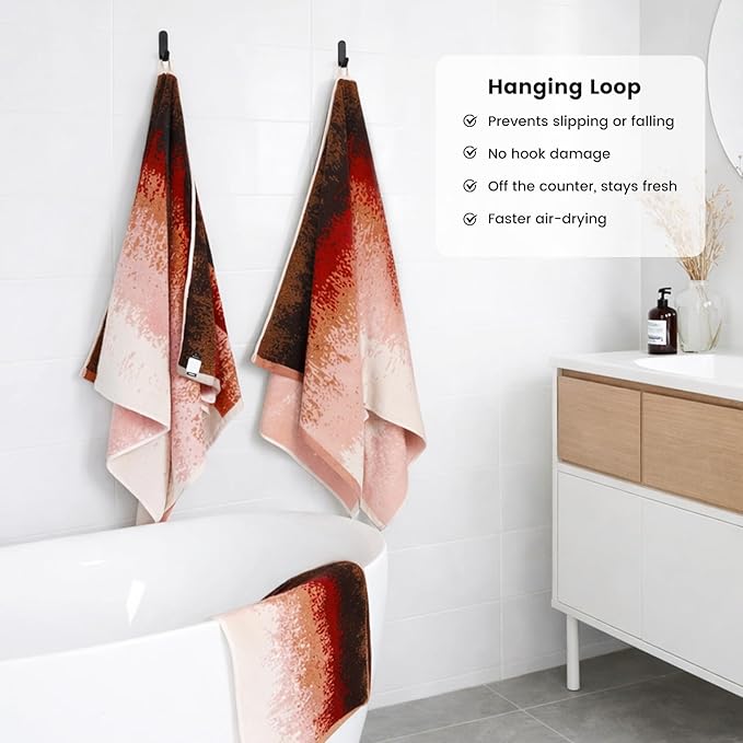 SEMAXE Bath Towel Set, 8 Piece Towel Set for Bathroom, Quick Dry Cotton Towels with Hanging Loops, Easy Care, Ombre Gradient