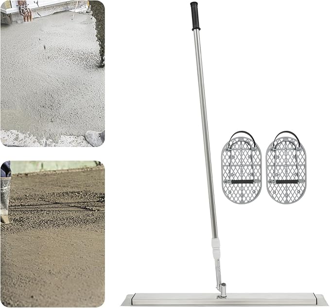 31.5''x4'' Concrete Bull Float Kit, Industrial Cement Surface Smoothing Tool, End Concrete Finishing Trowel Stanless Steel Trowel Board with Shoes for Polishing