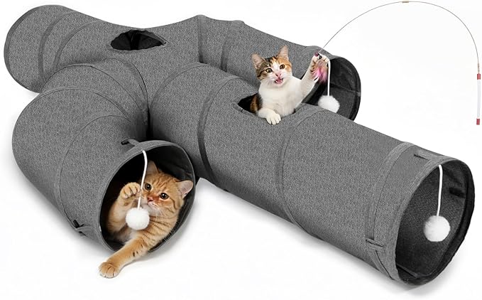 Ownpets Cat Tunnel Sturdy Oxford Fabric Cat Tunnel Toy, Cactus Shape Collapsible Cat Tunnels for Indoor Cats,Interactive Peek Hole Pet Tunnel Tube with Cat Wand Toy