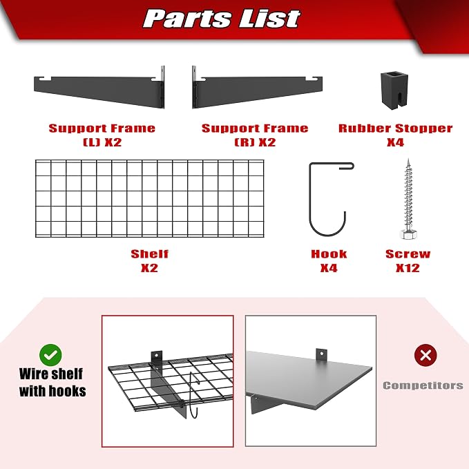 WALMANN 2 Pack Garage Wall Mount Shelves, 45x15 inch Wall Mounted Storage Shelves for Garage Heavy Duty Floating Shelf, Holds Up to 220 lbs(Black)