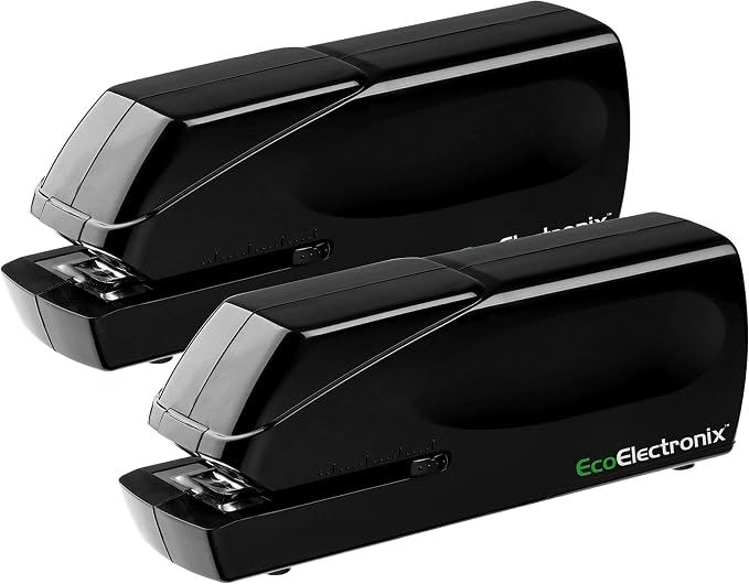EcoElectronix Electric Stapler - Portable Automatic Stapler Pro 30 Sheet Capacity - Quiet, Jam-Free, and Easy Reload - AC or Battery Powered for Professional Home Office Use - Black (2-Pack)
