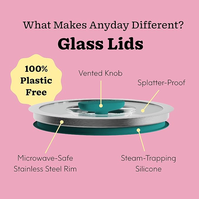 Anyday 4-Pc Microwave Cookware Set with Glass Lids (Blueberry) | Large, Food Storage, Plastic-Free Containers, Stackable Steamer with Vented Lid, Microwave-Safe, Steaming Vegetables, Rice