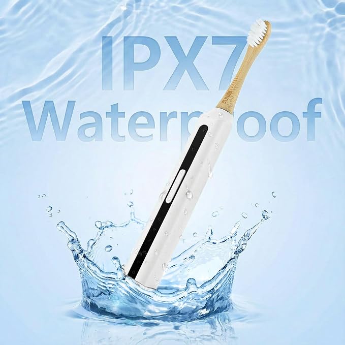Sonic Electric Toothbrush with Bamboo Heads, White | Bamboo Electric Toothbrush, Soft Castor Oil Bristles, Smart Timer, 40000 VPM, 5 Modes, IPX7 Waterproof, 45-Day Battery Life