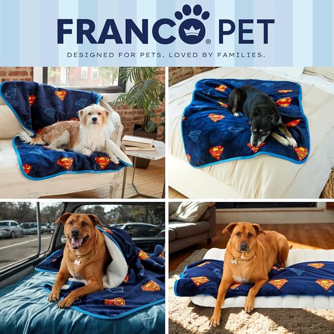 Superman DC Comics Waterproof Dog Bed Cover, Large 40x50 Pet Blanket for Furniture Bed Couch Sofa, (Officially Licensed) by Franco