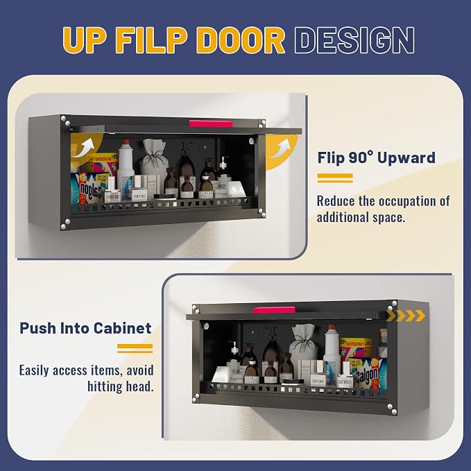 Eltean 31.5" Metal Wall Cabinet,Garage Wall Cabinet with Up-Flip Door,Wall Mounted Garage Cabinets with Handle,Floating Tool Cabinet for Garage,Basement,Warehouse