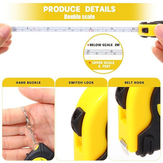 Kigeli 50 Pcs 6ft/2 Meter Mini Measuring Tape Keychains Small Measure Keychain Bulk Set Functional Mini Retractable Measuring Tape Keychains with Slide Lock for Engineer Crafter(Classic,Yellow)