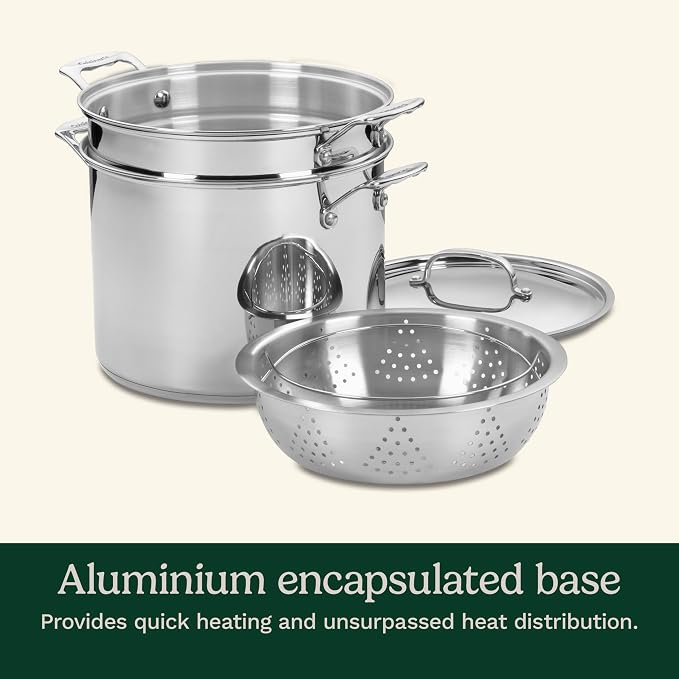 Cuisinart 4-Piece Cookware Set, 12 Quarts, Chef's Classic Stainless Steel Pasta/Steamer, 77-412P1