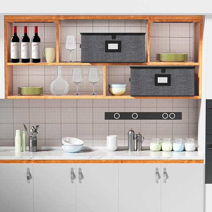 2-Pack Wine Glass Storage Box with Dividers, Hard Shell Stemware Storage | Holds 24 Crystal Glasses & Drinkware, Quilted, Dual Zippers, Reinforced Handles, Stackable, Moving and Seasonal Storage, Grey